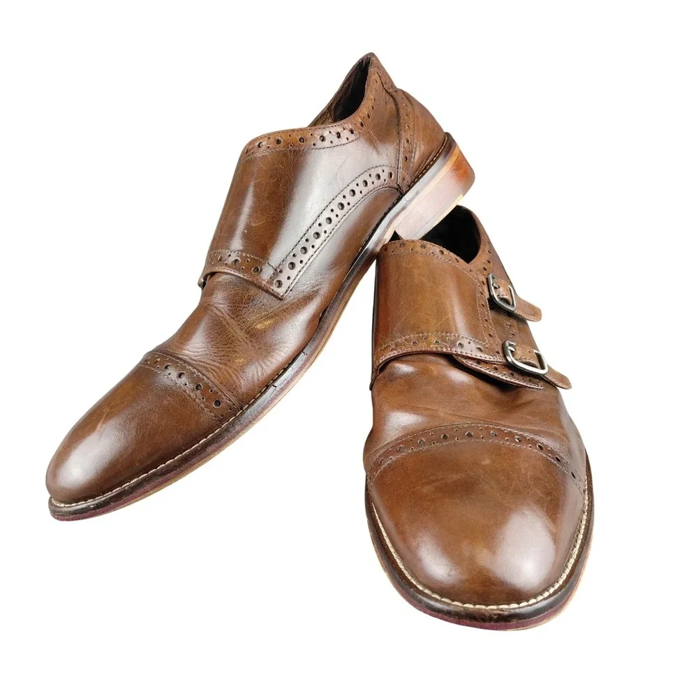 Johnston & Murphy Mens Brown Leather Double Monk Strap Brogue Shoes 11.5M‎